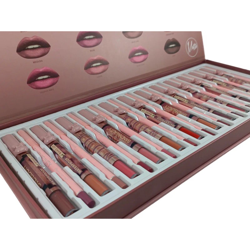 12 Labial Liquido Mate Con Delineador 12 Tonos Favor Beauty