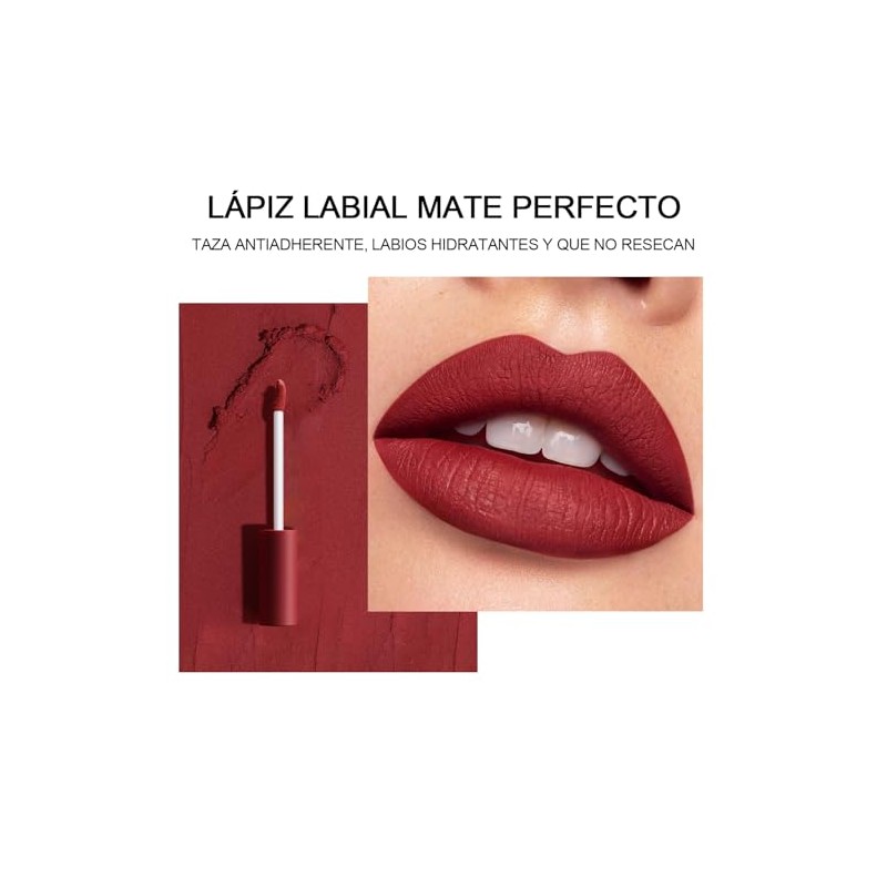6PCS Lápiz labial mate, lápiz labial antiadherente, lápiz labial hidratante