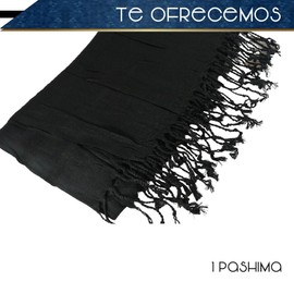 CHIC-FANTASY Pashmina larga fina Chal agradable y ligero Bufanda para el cuello Mascada elegantes de colores y para cualquier época del año (NEGRO)