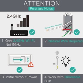 MoesGo WiFi RF Smart Light Dimmer Switch, Neutral Wire Required, Single Pole, 2.4GHZ WiFi Dimmer Light Switch, Remote Control Smart Life/Tuya APP, Work with Alexa Google Voice Assistants Black 1 Gang