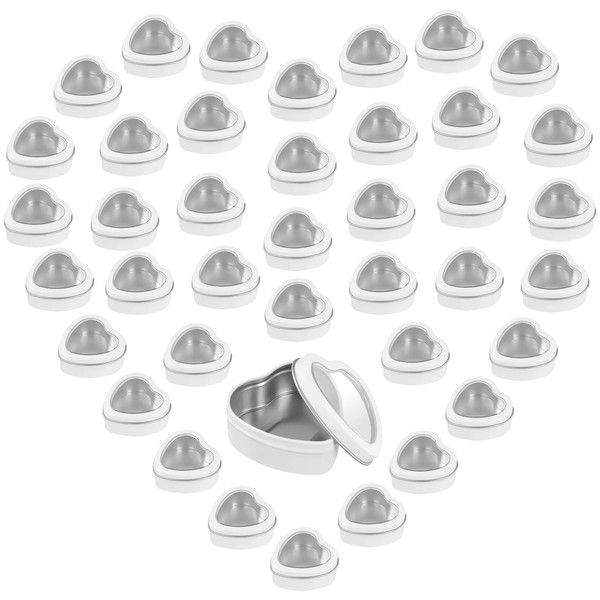 MOUYAT 40 PCS 2oz Heart Shaped Metal Tins with Clear