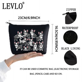 LEVLO - Bolsa de maquillaje de bulldog divertido regalo para los amantes de los bulldog Husky maquillaje bolsa con cierre para mujeres y niñas, Divertido Bulldog Negro, Bolsa de cosméticos