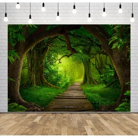 Loccor 5x4ft Fabric Jungle Forest Backdrop Rainforest Landscape Mysterious Rainforest Trail Forest Natural Scenery Background Forest Theme Party Decorations Forest Scene Green Photography