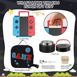 Zenvory Bento Box for Kids Adult, BPA Free & Leakproof Toddler Lunch Box with 9oz Insulated Thermos Food Jar, Utensils & Sauce Jar, Dishwasher Safe 4 or 5 Compartment Container for School Girl Boy