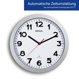 MAUL MAULstep Wall Clock Diameter 30 cm Radio-Controlled Clock with Automatic Time Setting Ideal for Living Room, Bedroom, Kitchen, Study and Office Good Readability for Large Rooms Silver