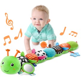 LIGHTDESIRE Baby Toys Musical Caterpillar,Infant Toys Stuffed Animals with Ruler Design,Mirror,Pull String&Ring Bell,Baby Teething Toys for Tummy Time Toy Newborn Gift 3 6 12 Months(Green,Leafy Limb)