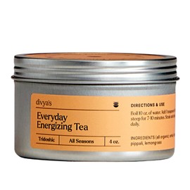 Divya's Everyday Energizing Ginger Tea, Uplifting Ayurvedic Herbal Tea with Amla, Lemongrass, Nettles, & More, Caffeine Free, Organic, Non-GMO, Ayurvedic, Loose Leaf Tea