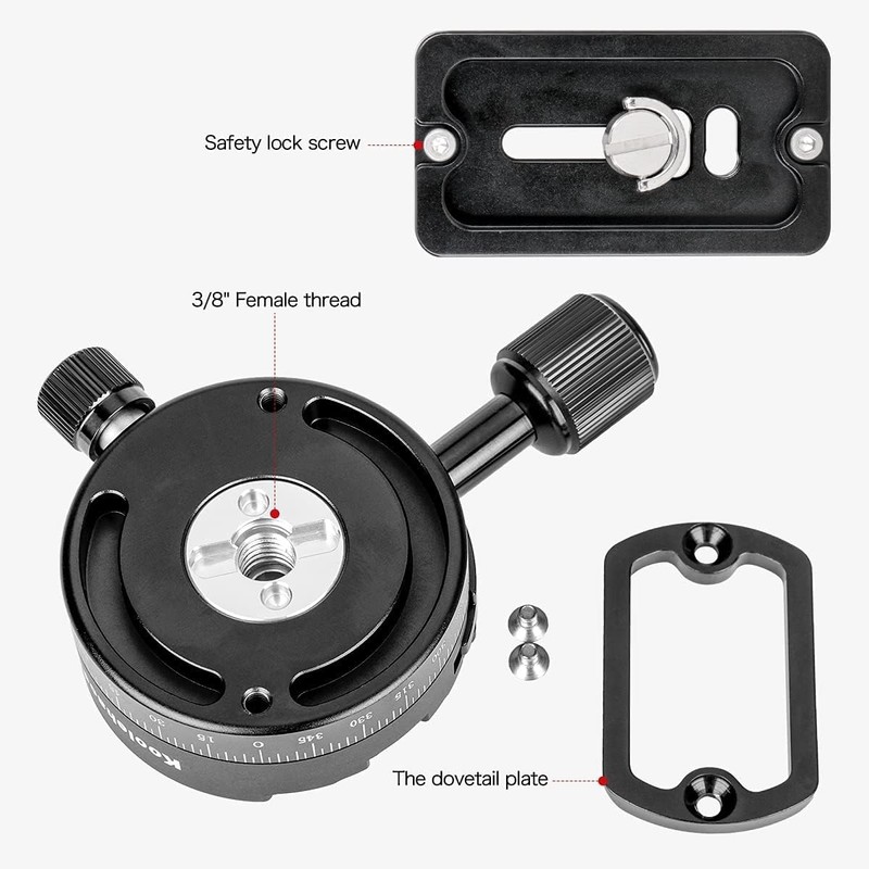 Koolehaoda Panorama Tripod Head 360 Degree Rotation Panoramic Head Aluminium
