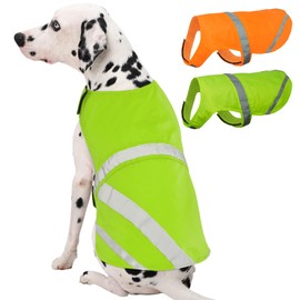 Kuoser Reflective Dog Vest, High Visibility Dog Safety Vest for Medium Large Dogs, Pet Reflective Jacket Fluorescent Green Dog Vest to Safeguard Your Dog in The Outdoors On and Off Leash, L