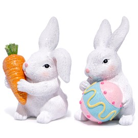 Hodao Easter Bunny Decoration Spring Easter Day Rabbit Decor Gifts Handcrafted Resin Easter Bunny Figurines – Colorful and Charming Spring Decor for Home, Office, Holiday Celebrations（2PCS） (White)