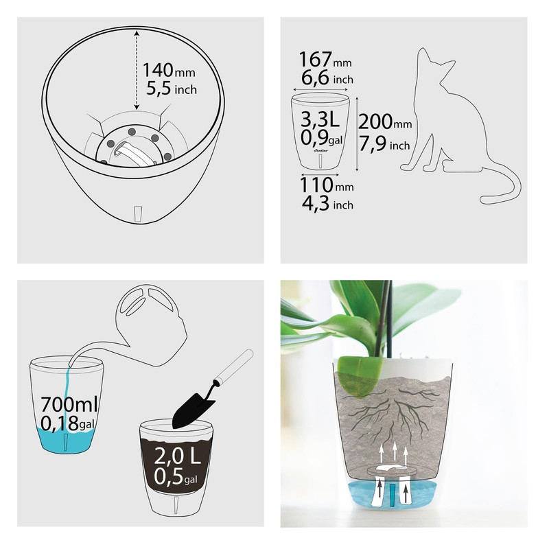 Santino Set of 6 Self-Watering Pots with Wick System and