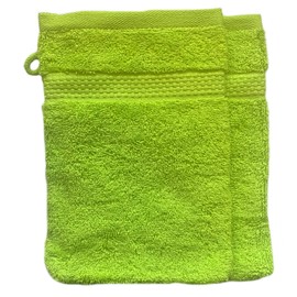 Sue Rossi Face Cloth Wash Mitt Set, 100% Organic Turkish Combed Cotton, 600GSM Thick With Hanging Loop, Size 16cm x 21cm, Flannel Glove Pack Soft & Absorbent (Lime Green, 2)