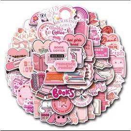 Book Lover Sticker Pack, 60 Pink Aesthetic Decorative Stickers, Romance Reader Collection