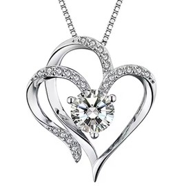 Elegant Double Heart Sterling Silver Pendant Necklace with Sparkling Cubic Zirconia – Romantic Gift for Women, Friends and Family (Double Heart Style)