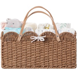 HBlife Baby Diaper Caddy, Paper Rope Storage Baskets Nursery Bin with Removable Divider, Portable Car Organizer for Diapers, Baby Shower Gifts, Newborn Essentials Must Haves