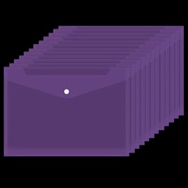Plastic Wallets Folder - 12 Pack A4 Clear Document Folders Plastic Popper Wallet with Button Closure (Purple)