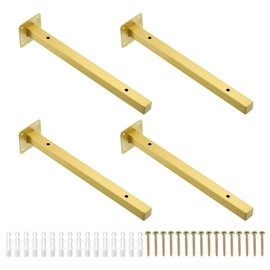 uxcell Floating Shelf Bracket,4 Pack 12 Inch Iron Hidden Wall Mounted Shelf Supports with Screws and Expansion Tube for Wood Shelves (Gold)