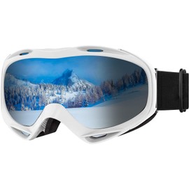 LOVJOYSE Ski Goggles, OTG Ski Goggles, Over Glasses Ski/Snowboard Goggles for Men, Women & Youth, 100% UV Protection (White)