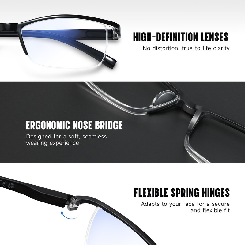 AIMISUV 6Pcs Reading Glasses Men,Spring Hinge Blue Light Blocking Readers,Anti