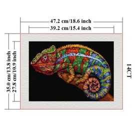 CROSSDECOR Stamped Cross Stitch Kits Full Range of DIY Needlepoint for Adult Beginners Chameleon Pattern, for Gift and Home Decor 14CT 2 Strands 18.5×35 inch