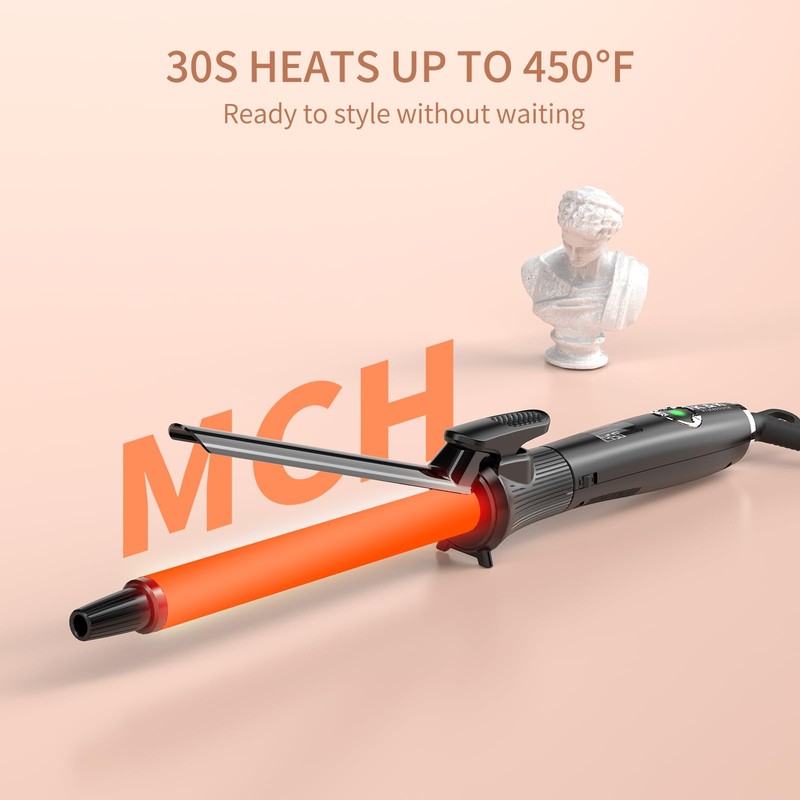 K&K 0.75" Tourmaline Ceramic Curling Iron, Professional Hair Curler Clip