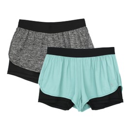 icyzone Pantalones cortos de yoga para correr, para mujer, ropa activa, ejercicio, atletismo, 2 en 1, Carb n/Azure, L