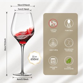 DIEWEISIMI Wine Glasses, 22 oz Red Wine Glasses Set of 4, Hand Blown Premium Crystal Wine Glasses - Perfect for Red & White Wine, Gift Packaging for Daily Use, Wedding Anniversary or Birthday