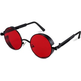 FEISEDY Gafas de Sol Steampunk Góticas Vintage Retro Marco de Metal Redondos para Hombres Mujeres UV400 B1857