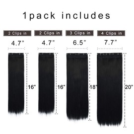 REECHO Multi-Length 16" 18" 20" Long Straight 4 PCS Set Thick Clip in on Hair Extensions Natural Black