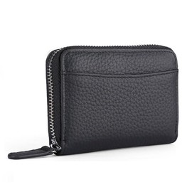 LG 7987642 Mini Wallet, Men's, Genuine Leather, Women's, Bifold Wallet, Card Case, Card Holder, Foldable, Compact, Small, Skimming, Zipper, Round Zipper, Black