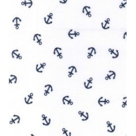 Printed Polycotton Craft Fabric Material - Anchors ON White, 1Mtr 110cmx100cm