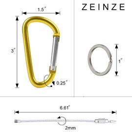ZEINZE Carabiner Clip 3" Aluminum D-Ring Spring Loaded Gate Small Keychain Carabiners Clip Set for Outdoor Camping Mini Lock Hooks Spring Snap Link Key Chain Durable Improved Design 8 Pack (Golden)