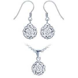 Yumilok Women's Jewellery Set Small Ball Pendant Stud Earrings Necklace Earrings Chain Set Jewellery Set 925 Sterling Silver for Girls, Sterling Silver Sterling Silver Zirconia
