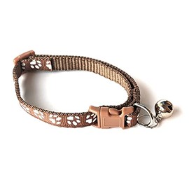 Pet Collar Adjustable Dog Cat Neck Bell Puppy Kitten Paw Print Safety Nylon Buckle Release (Brown)