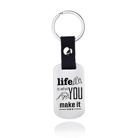 Inspirational Gifts Mountain Hiking Keychain for Women Men Encouragement Gifts for Friends Birthday Christmas Gifts for Teen Girls Boys Life is What You Make It Leather Key Chains for Mountain Lovers