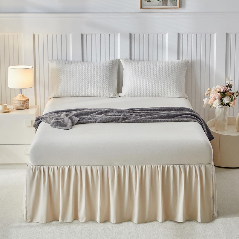 Uozzi Bedding Bed Skirt Queen Size Three Fabric Sides Elastic