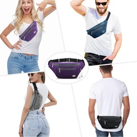 Entchin Fanny Pack for Women Men with 4-Zipper Pockets, Premium Fashion Waist Pack Crossbody Bum Bags for Hiking, Running, Travel, Cycling and Casual(Purple)