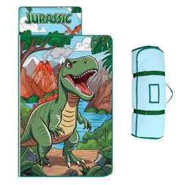 Toddler Nap Mat Kids Sleeping Bag 59"×24", Soft Slumber Bag with Removable Pillow and Blanket for Kids Boys,Roll Up Sleeping Mat Thick for Camping Daycare Kindergarden, Dinosaur