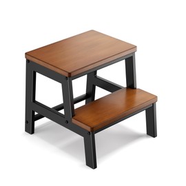 RORKEE 2 Step Wooden Step Stools for Adults Non-Slip, Sturdy Bed Steps for High Beds Easy Assembly, Portable Two Step Stool for Kitchen Bathroom Bedroom - Holds Up to 500 Lb