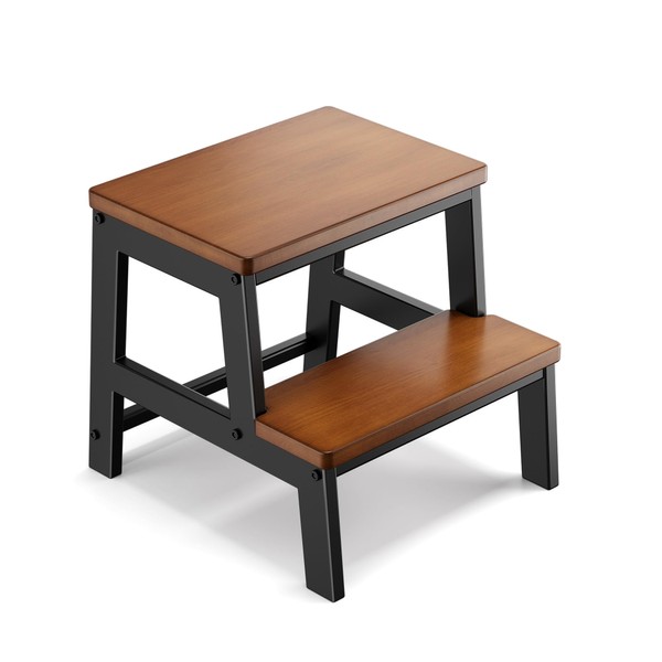RORKEE 2 Step Wooden Step Stools for Adults Non-Slip, Sturdy