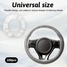 100pcs Disposable Steering Wheel Covers Universal Plastic Transparent Car Steering Wheel Protector with Elastic Trims Car Accessories for Avoiding Scuffs & Scratches