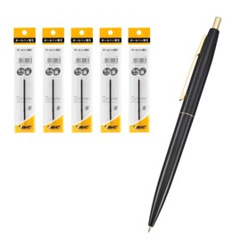 Big CLG05-BLKRF5 Ballpoint Pen, Click Gold, 0.5, Oil-Based, Black, Smooth Black Shaft, Set of 5 Refills