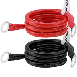 8 AWG Battery Cable Set, Yeebline 0.6m/2ft Copper Power Inverter Cables with 3/8" Ring Terminals for Car, Vehicle, RV, Solar Application - Red + Black