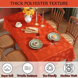 Maple Leaves Jacquard Tablecloth for Rectangle Table 152 x 213 CM, Waterproof Winkle Resistant Autumn Damask Table Cloth, Soft Polyester Table Cover for Fall, Harvest, Thanksgiving, Rusty/Orange