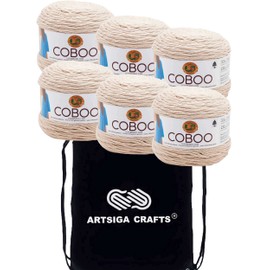 Lion Brand Coboo Tan 835-123 (6-Skeins - Same Dye Lot) DK Light Worsted #3 Cotton, Bamboo Yarn for Crocheting and Knitting - Bundle with 1 Artsiga Crafts Project Bag
