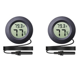 Veanic 2-Pack Mini Digital Round Hygrometer Thermometer Gauge with Probe Indoor Outdoor LCD Display Temperature Humidity Meter for Incubator Reptile Plant Terrarium Guitar Case