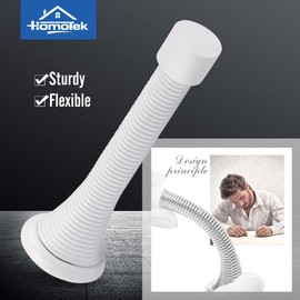 HOMOTEK 12 Pack Spring Door Stops,3-1/8” Heavy Duty Door Stop - Flexible Spring Door Stopper with Low Mounted White Rubber Bumper Tips, White