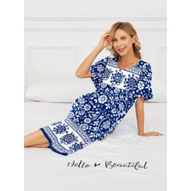 udforsk Mumu Dresses for Women House Dresses for Elderly Womens Lounge Dress Patio Dress Sleep Shirt Blue and White Porcelain L