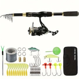 Topline 1.8m 2.1m 2.4m Freshwater Spinning Rod Poles High Quality Carbon Fiber Lure Spinning Casting Telescopic Fishing RodLength: 1.8 m, Color: black fishing pole kit