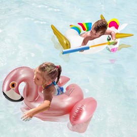 iGeeKid 2 Pack Kids Pool Float Unicorn Flamingo Swim Floats for Toddlers Age 3-8 Years Pool Toys for Kids Inflatable Floaties Tubes Unicorn Swimming Split Ring Ride On for Girl Summer Beach Supplies